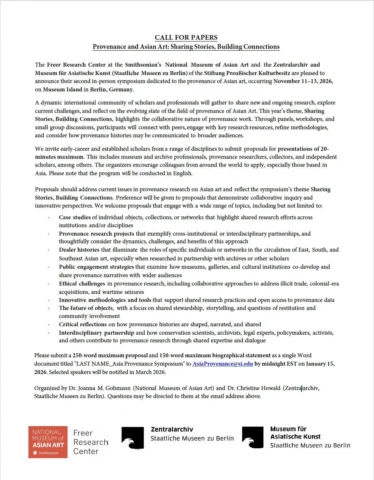 CALL FOR PAPERS Provenance and Asian art